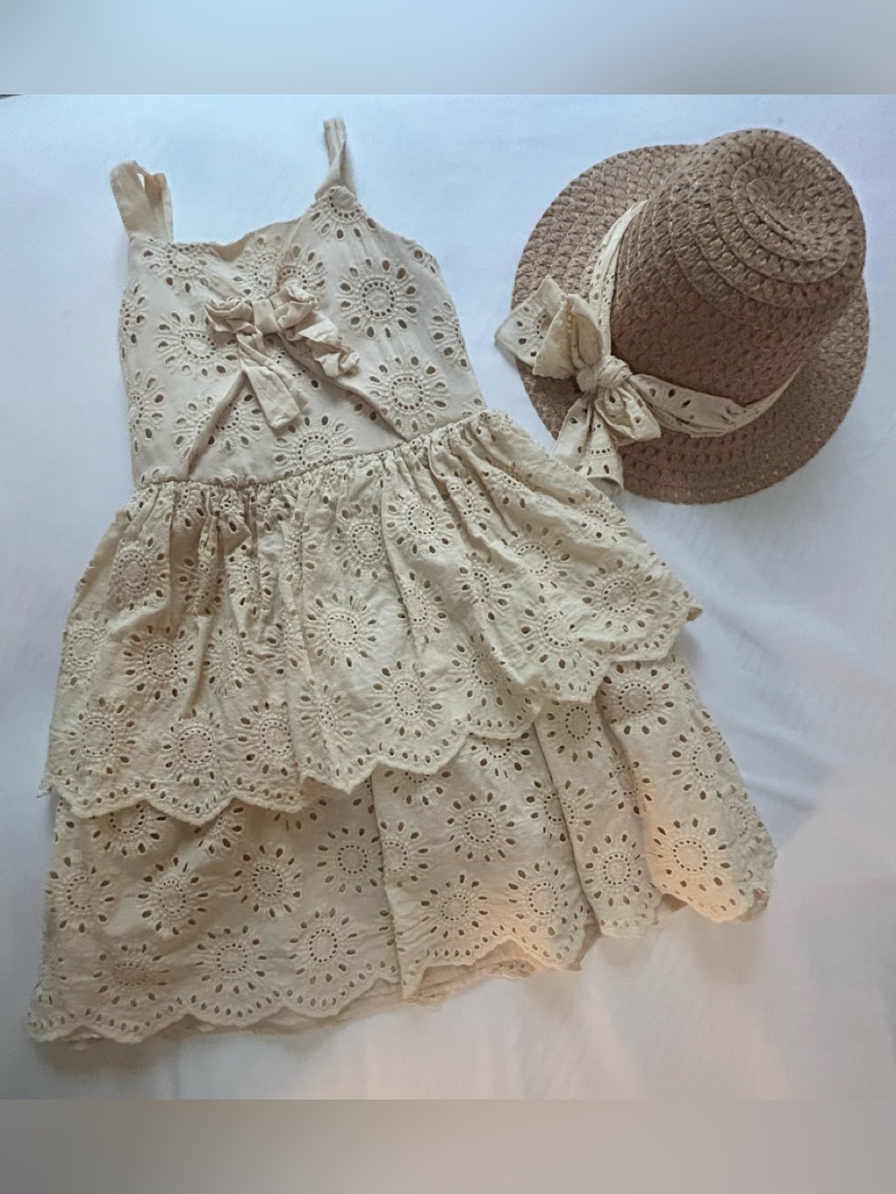 Charming Cream Kids Dress with thr hat.